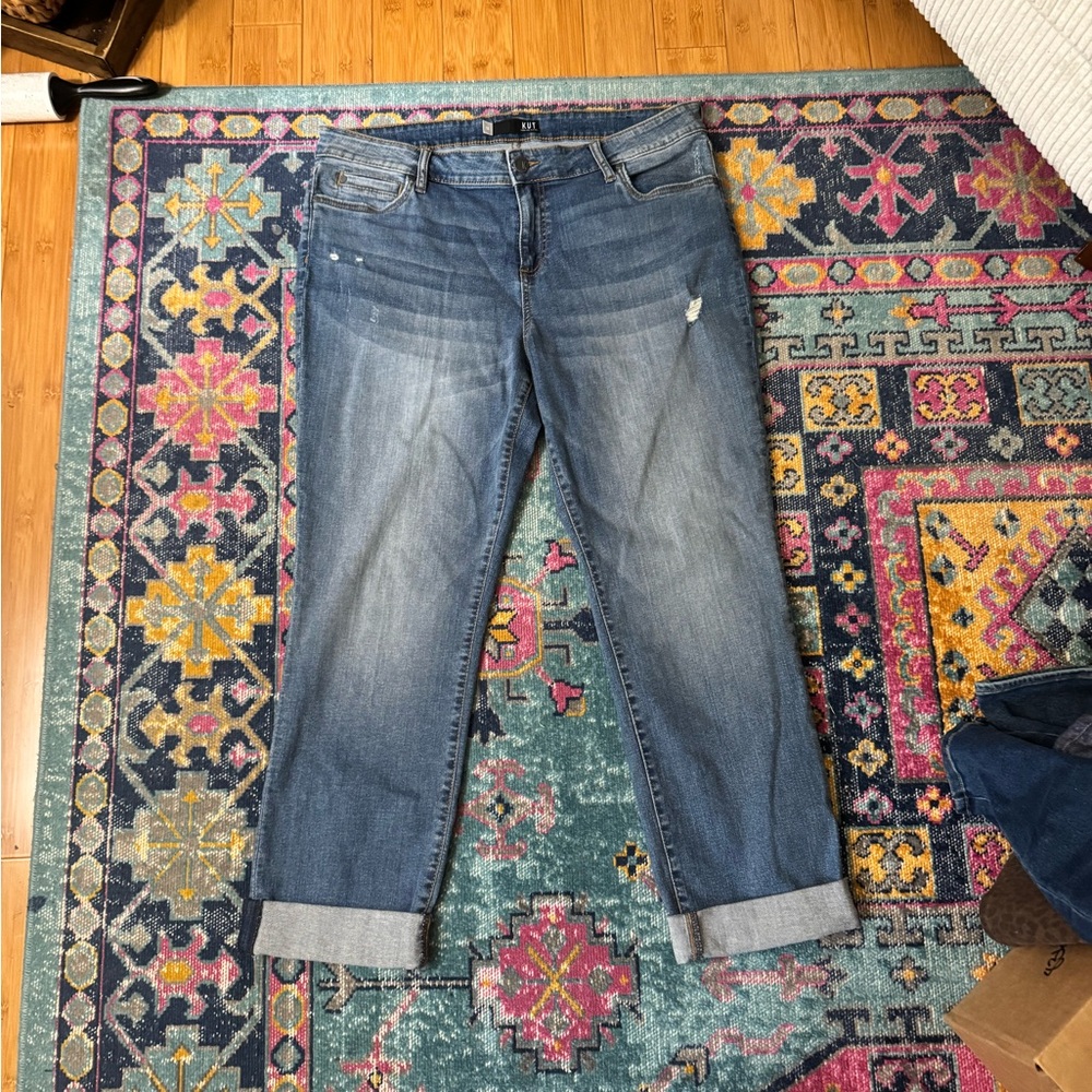 Kut from the Kloth Distressed Blue Boyfriend Jeans - Picture 2 of 6